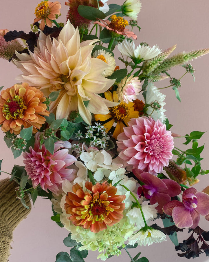 Bouquet of colorful flowers with a neutral background