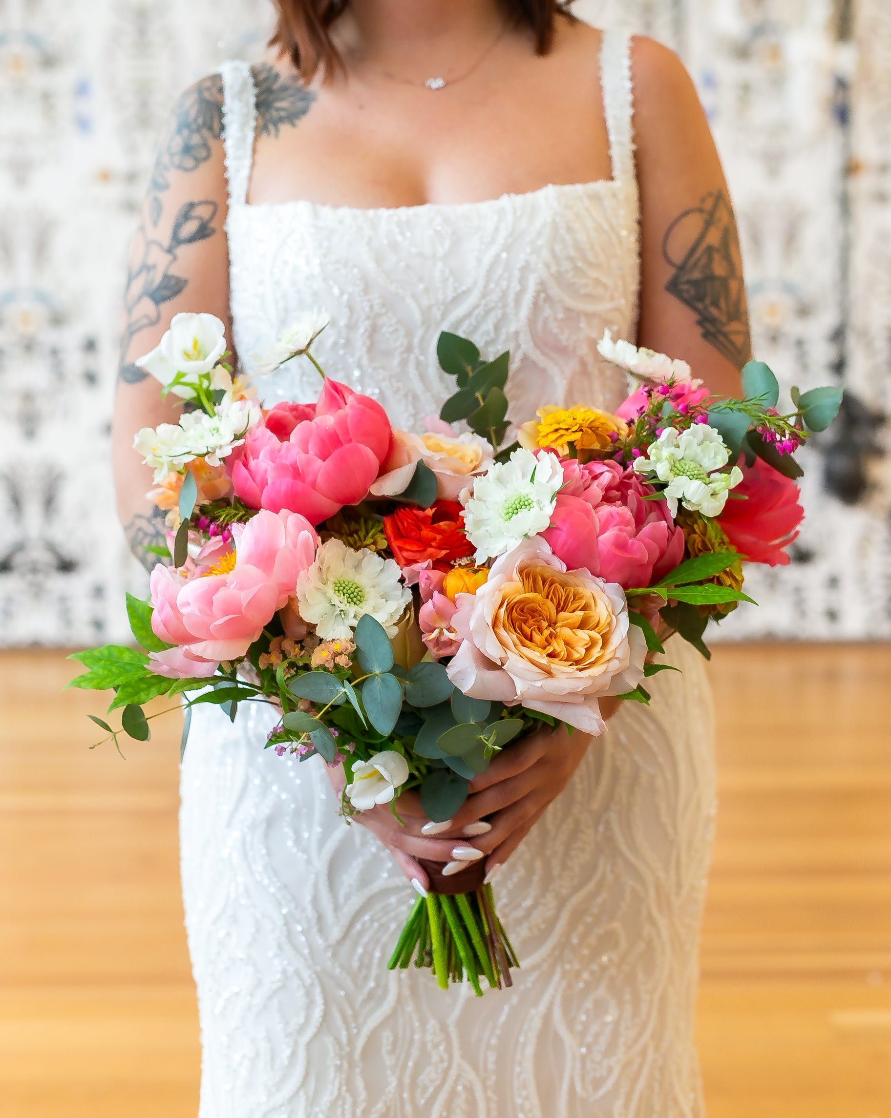 Large bridal bouquet with organic florals and maximalist design, a la carte wedding flowers